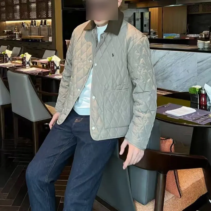 秋冬老钱风格纹编织刺绣翻领棉衣夹克外套修身百搭休闲商务轻奢