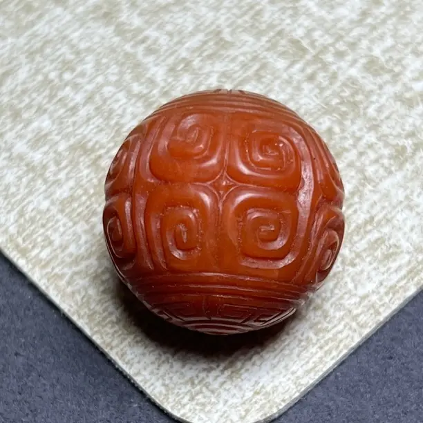 天然南红玛瑙雕刻回纹圆珠 尺寸27mm