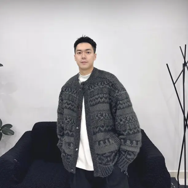 新款秋冬简约纯色圆领针织开衫毛衣外套