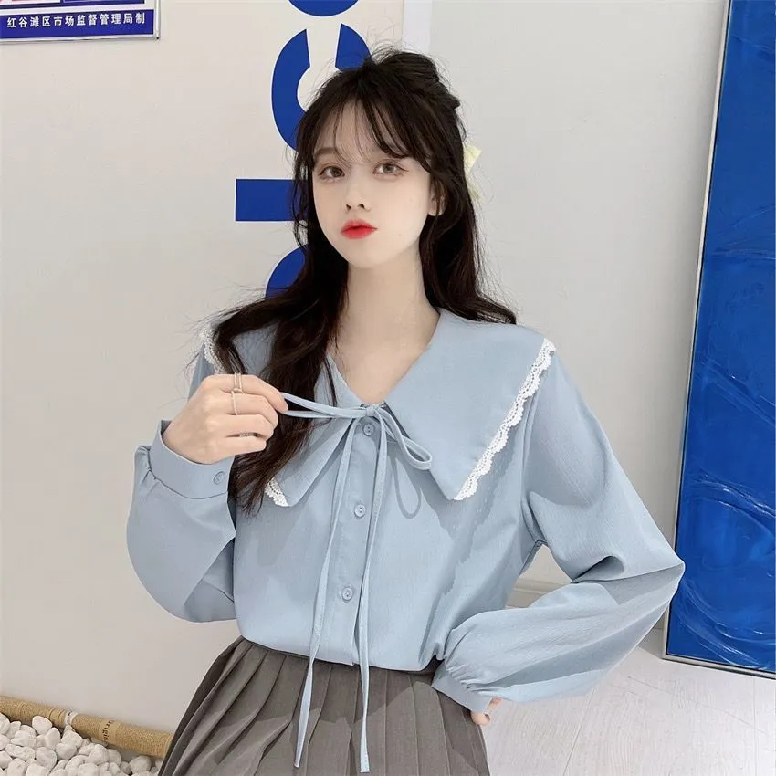 2025早秋蝴蝶结系带长袖衬衫女春秋季设计感漂亮小衫上衣8859
