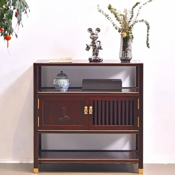 新中式餐边柜艺术图案0个收纳柜禅意3门3个家用简约