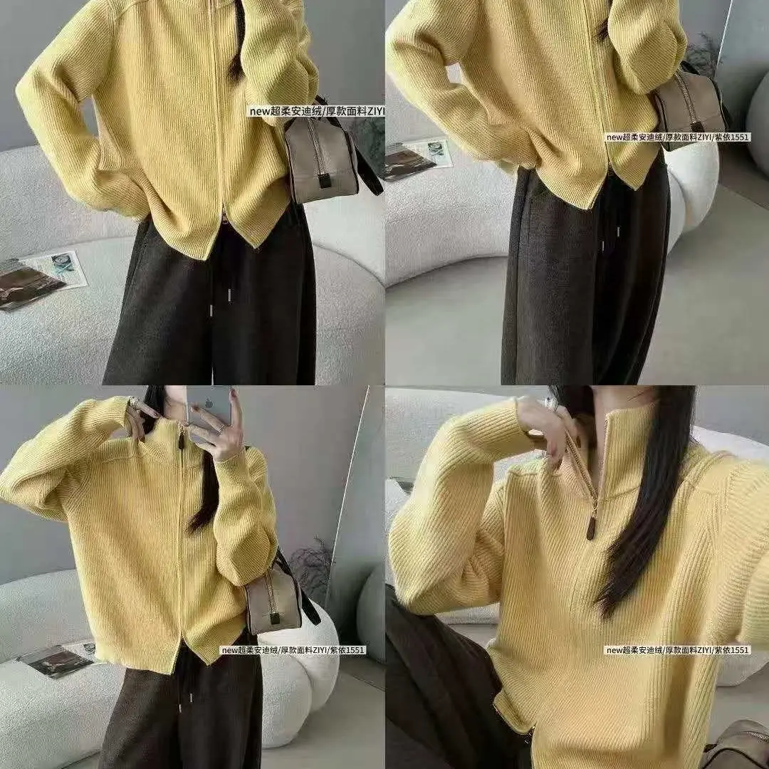 秋冬双拉链毛衣外套韩系慵懒风宽松设计感针织开衫女上衣