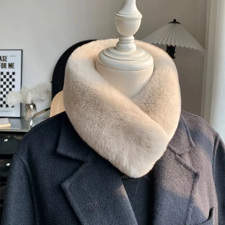 獭兔毛整皮围巾保暖百搭简约双面皮草秋冬真毛加厚女士磁扣围脖