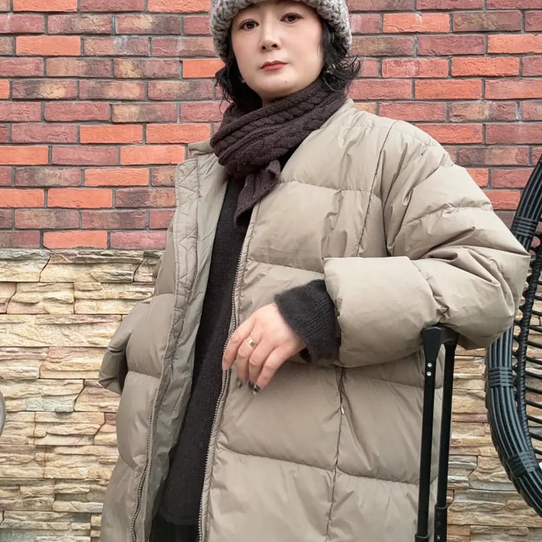 90白鸭绒韩系圆领简约休闲白鸭绒宽松显瘦冬季保暖中长款外套