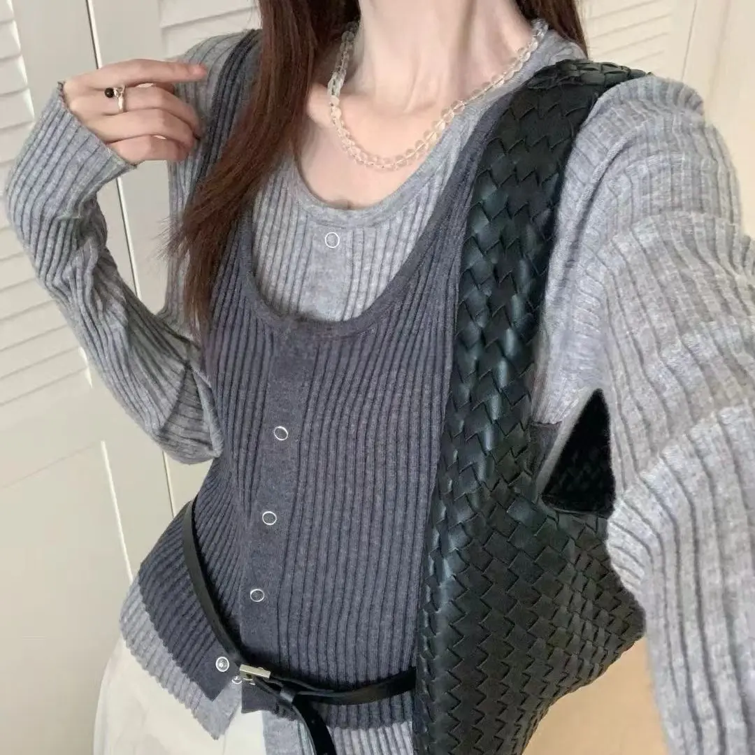 学院风冬季针织长袖圆领毛针织衫无袖可水洗常规款