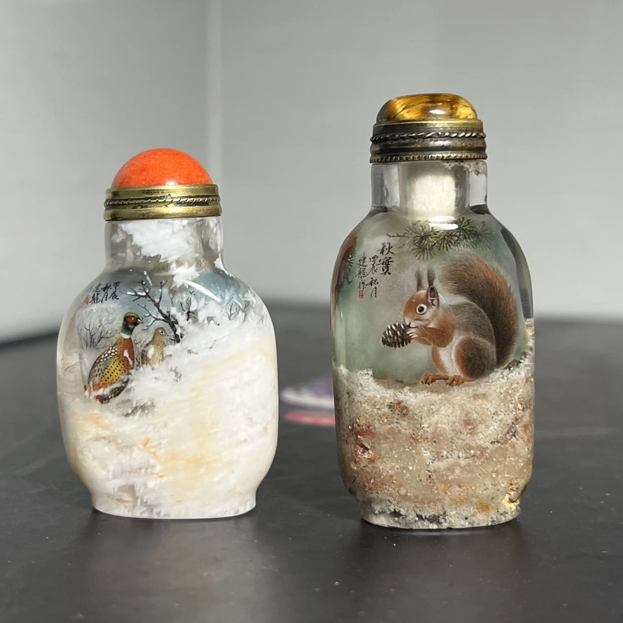 【前程锦绣】【秋实】天然水晶包裹体纯手工内画鼻烟壶工艺品礼品收藏