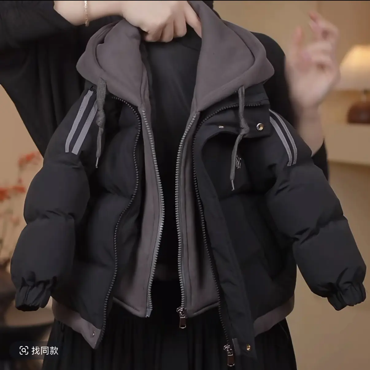 韩版假两件连帽棉服2025冬季新款加厚加绒保暖外套男女童棉袄潮款