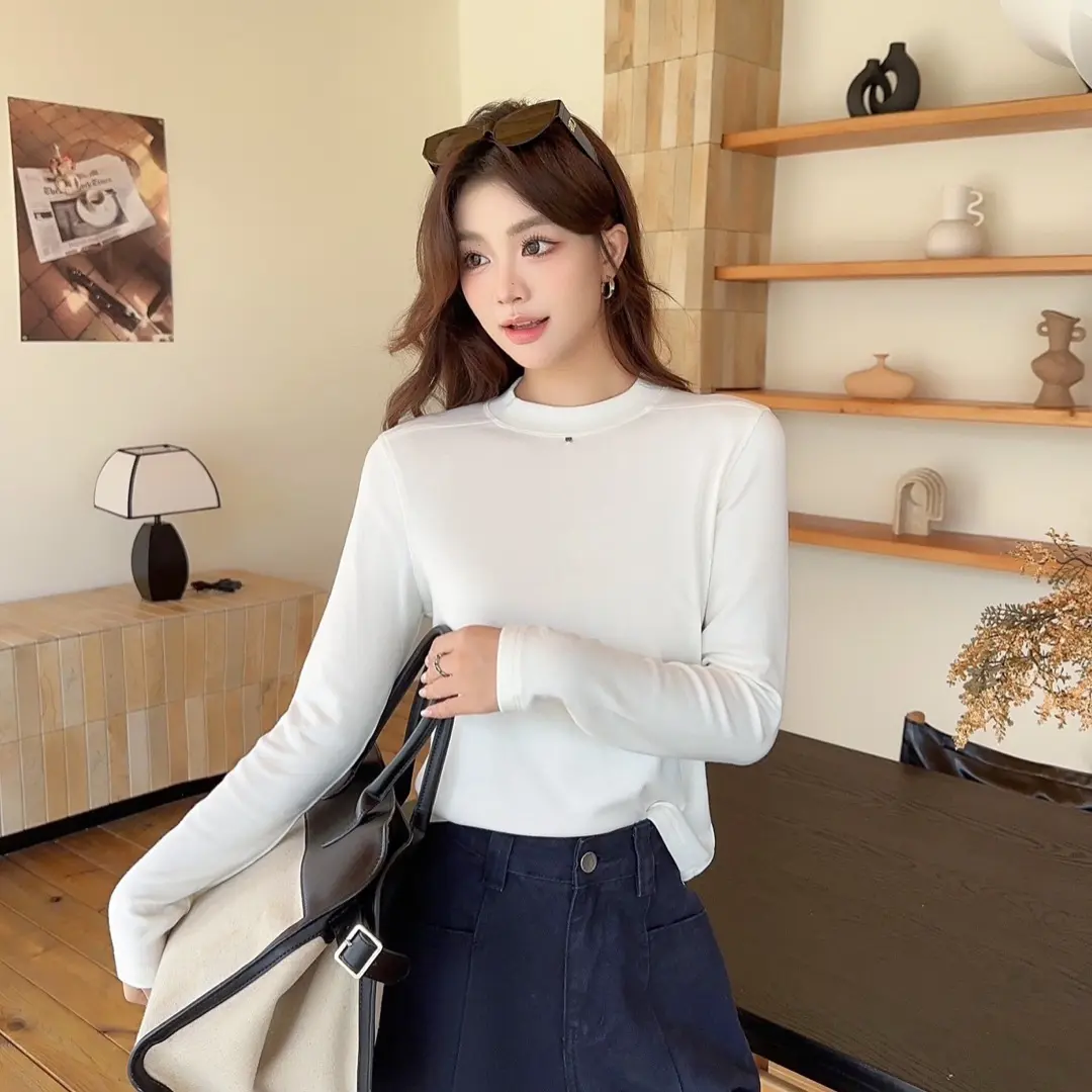 毛毛姐家小中领m标磨毛打底衫