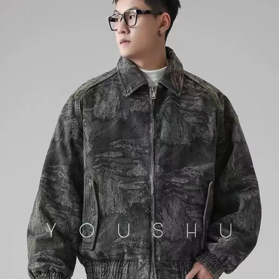 冬季新款宽松翻领加厚御寒白鸭绒牛仔羽绒服