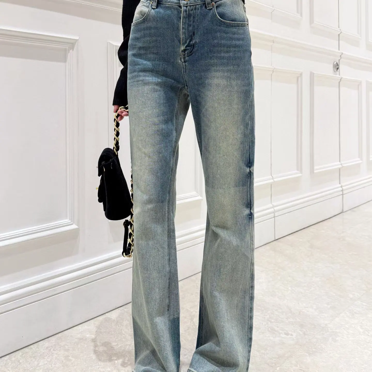 Vitalsu 复古跳色高腰牛仔裤