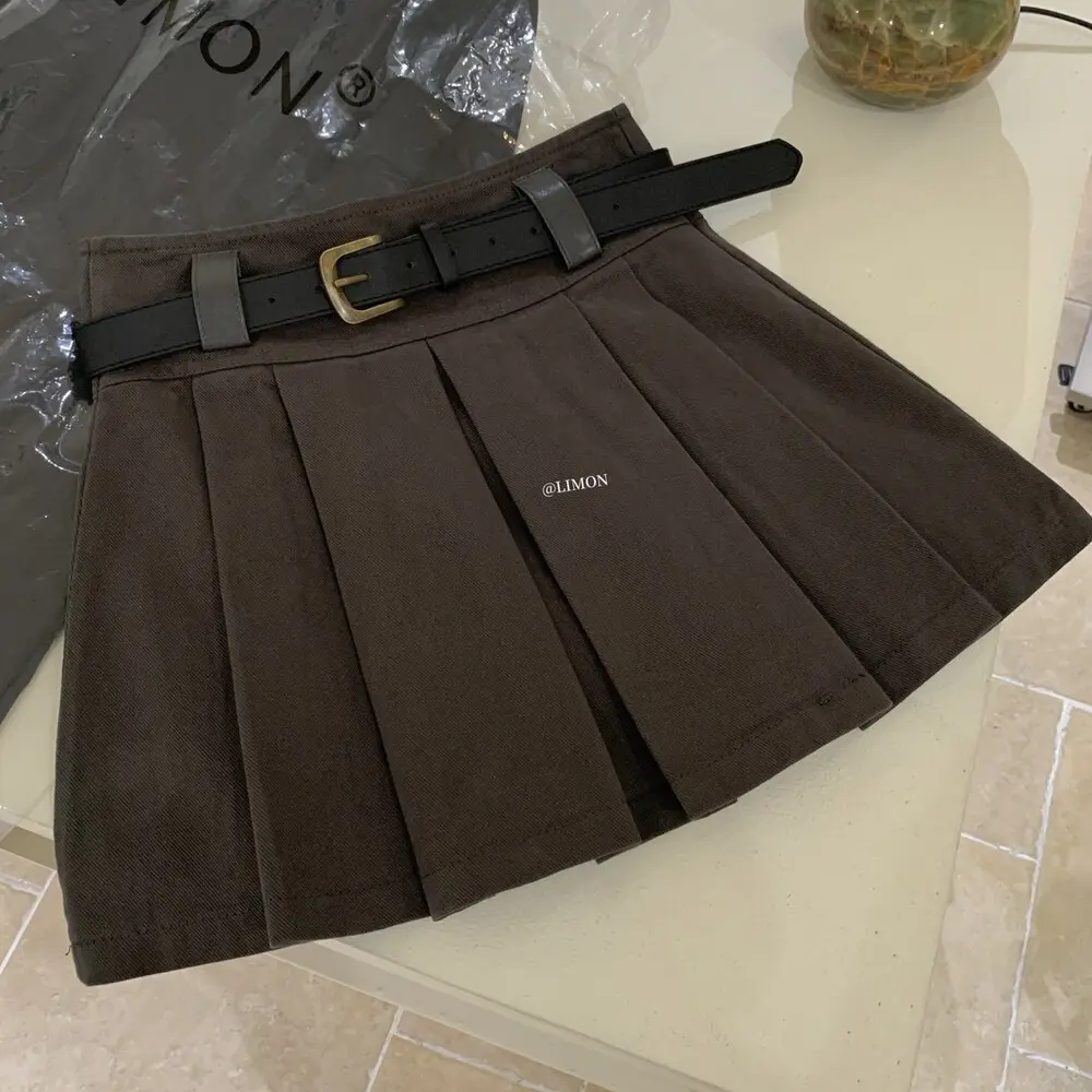 HH.STUDIO美拉德咖色毛呢高腰显瘦防走光a字百褶半身短裙秋冬