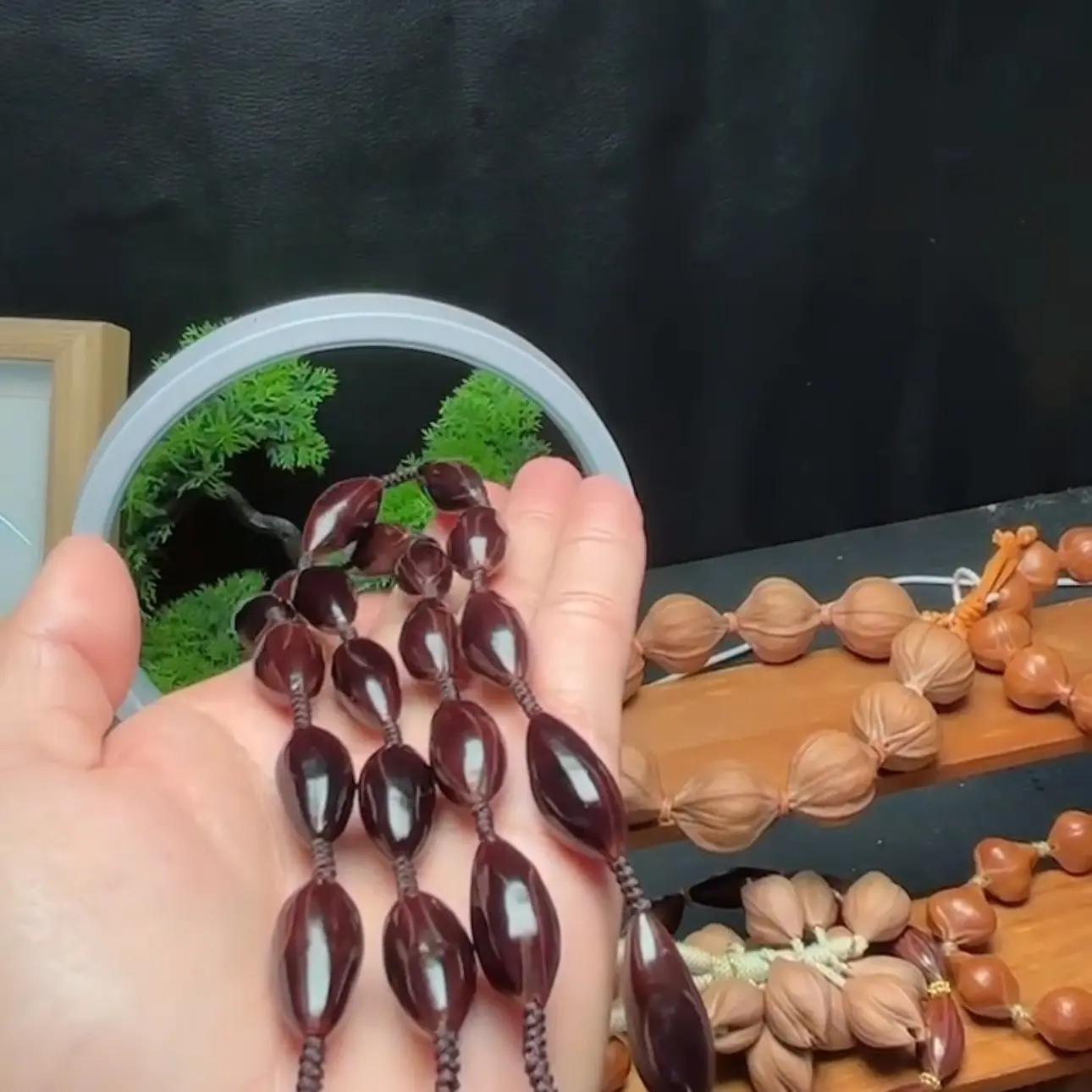 天然紫皮橄榄核雕脖挂长串纯手工打磨国潮文玩