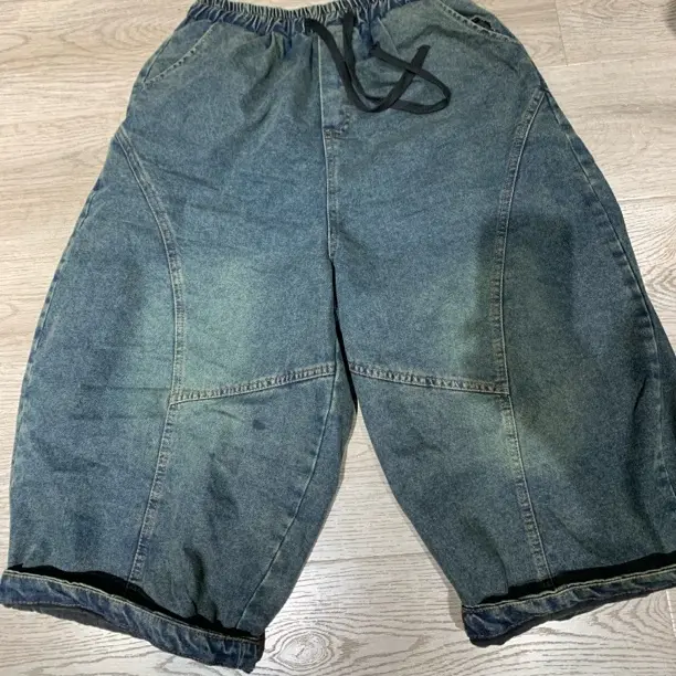 艾沸儿女装推荐@牛仔百搭个性宽脚老爹八分棉裤