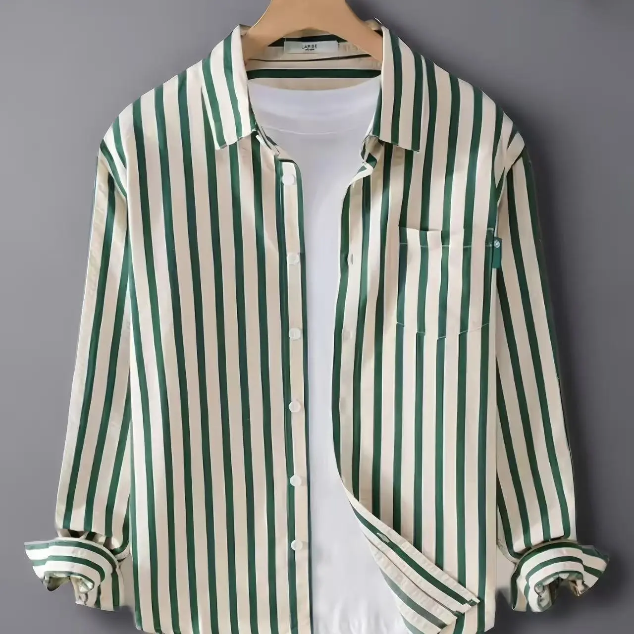 复古条纹长袖衬衫男士休闲外套（直播专用，非图片款）