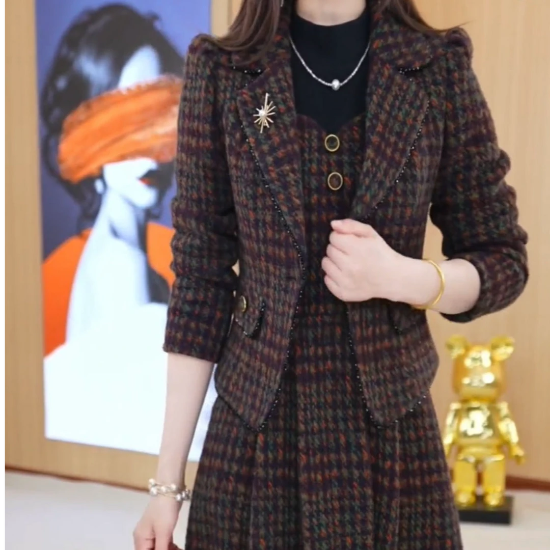 【运费险】加厚西装领外套长袖连衣裙2025秋冬新款胖mm大码显瘦