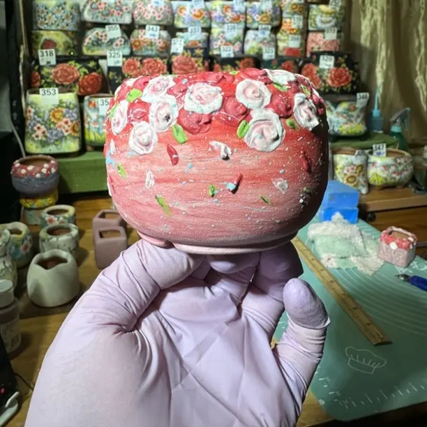 花盆釉烧彩绘手绘