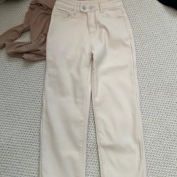 【奶酪】秋冬新款加绒高腰奶白小直筒显瘦百搭弹力九分烟管裤93287