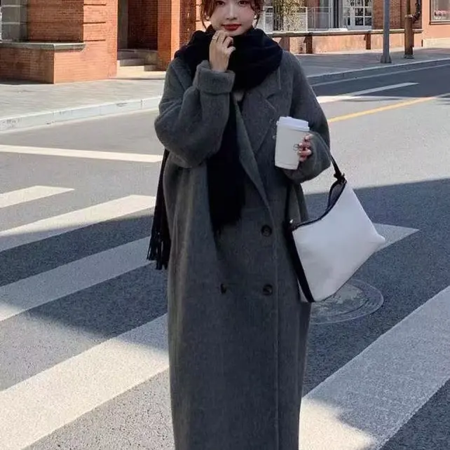 双面羊毛大衣女秋冬韩版宽松中长款赫本风气质呢外套