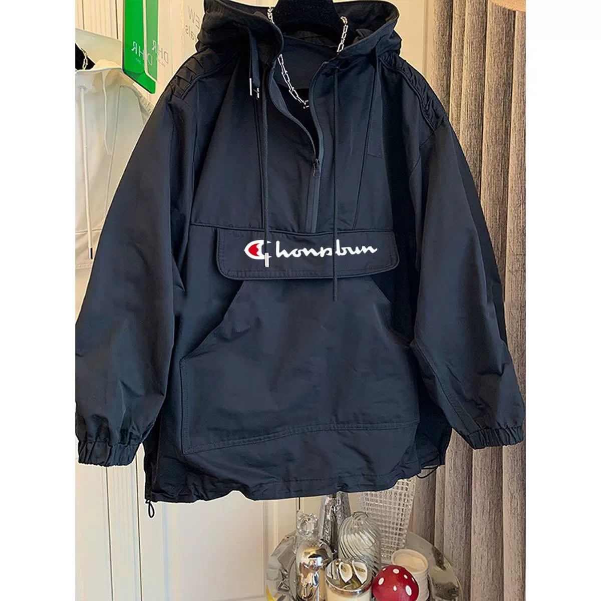 卖萌冠军别致高级感黑色连帽外套潮ins上衣春秋卫衣2025新款女