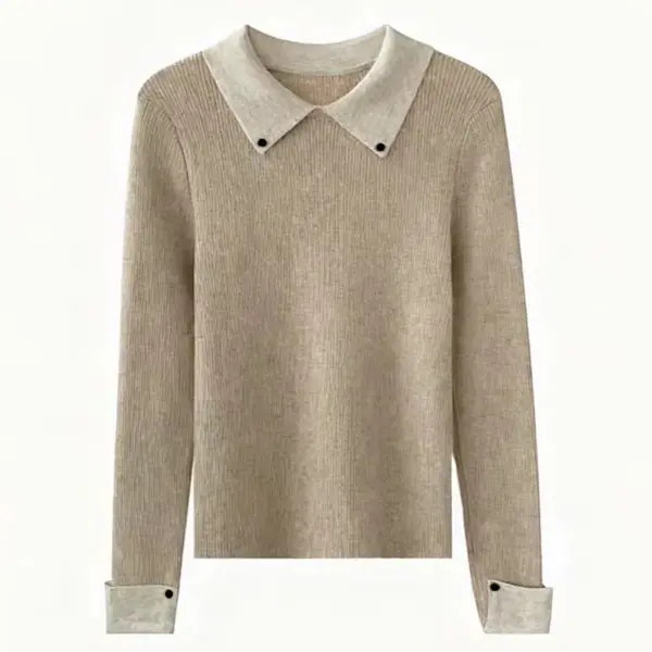 韩系复古撞色Polo领针织衫女秋冬新款修身显瘦百搭长袖打底毛衣