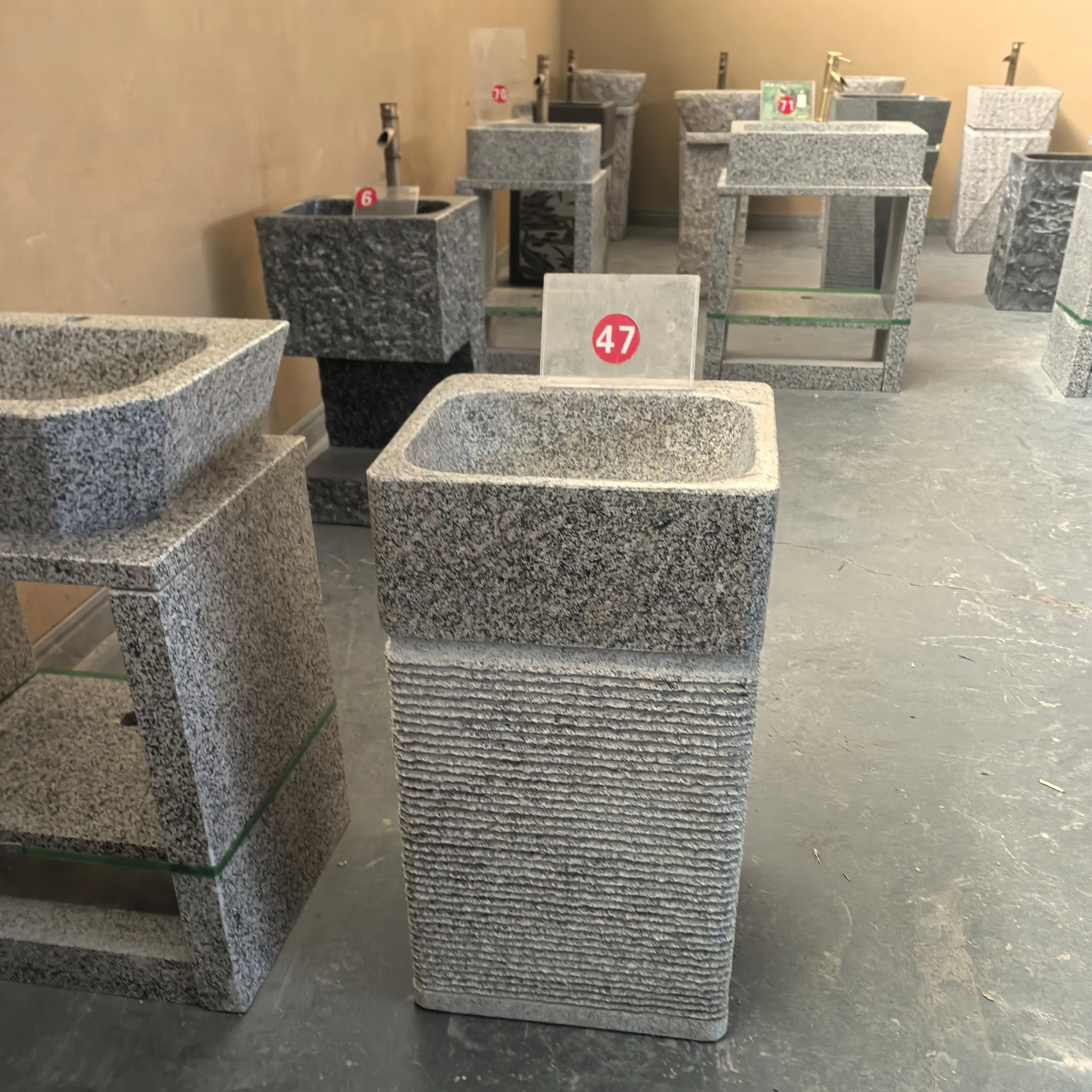 天然石材一体立柱式户外庭院洗手盆