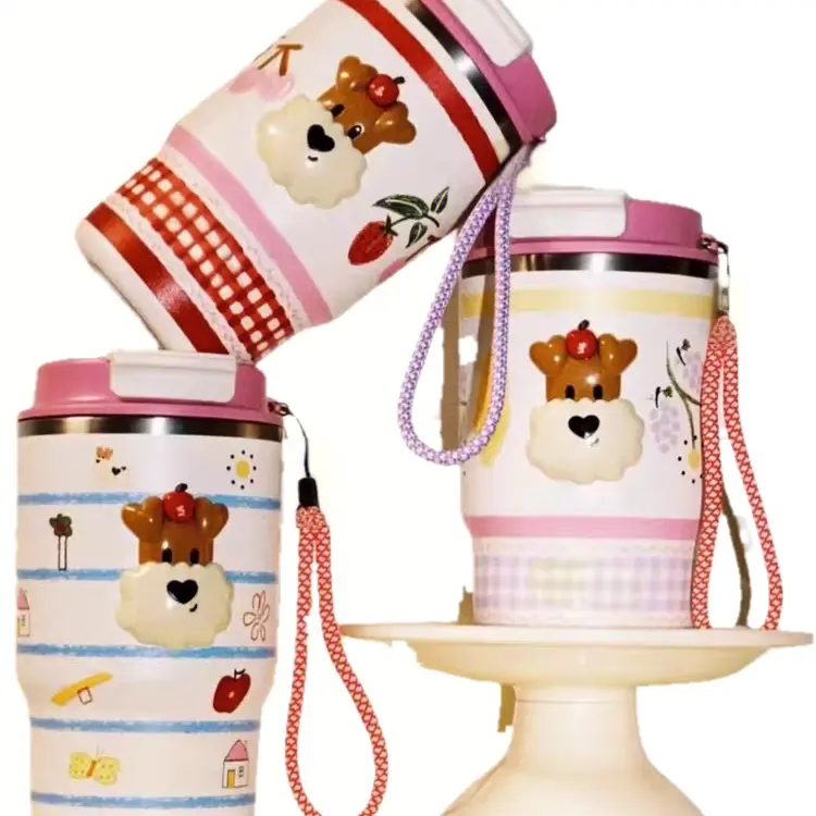 多巴胺风格便携吸管陶瓷内胆保冷保温杯