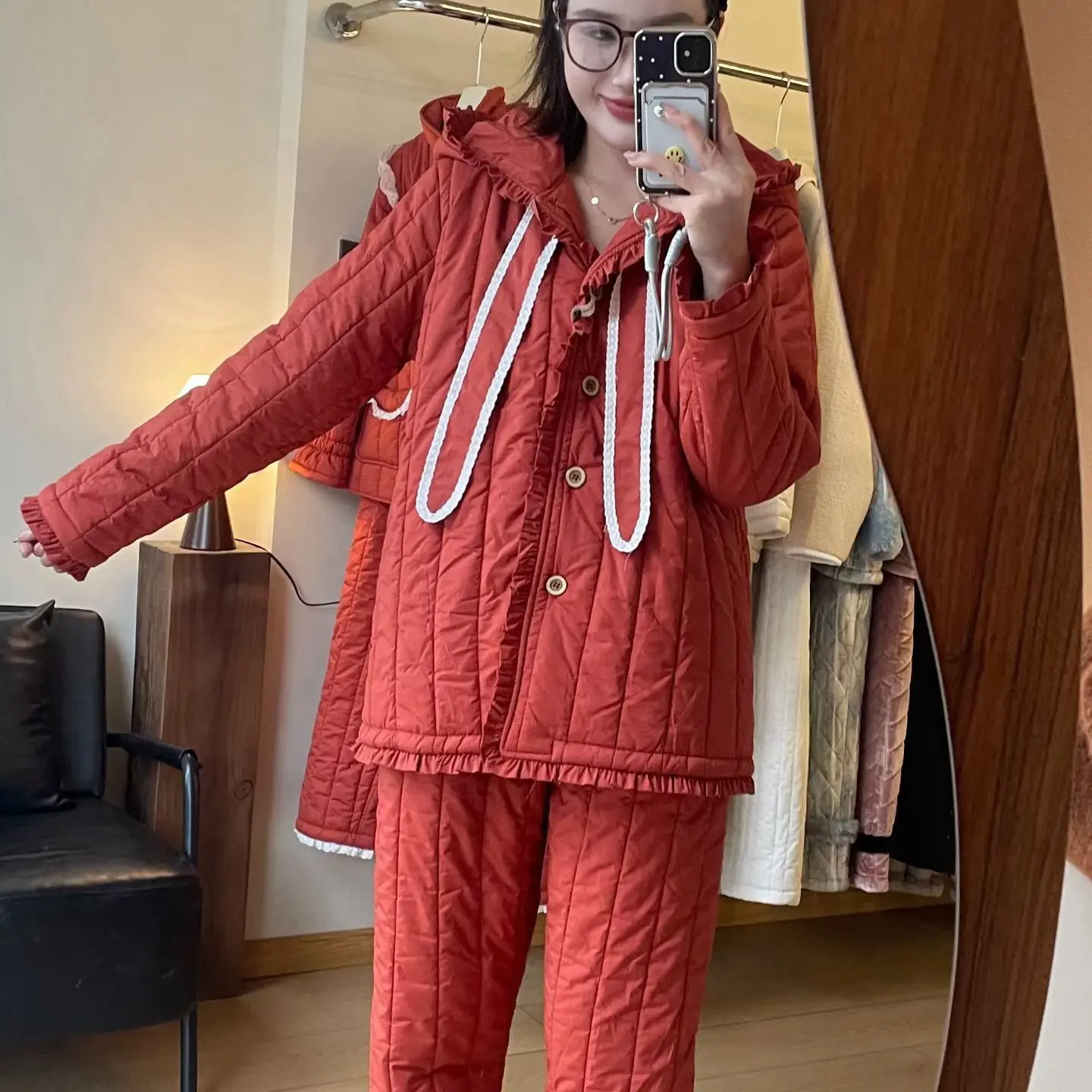 南态 8828小奈樱 带帽款桔红色加绒家居服