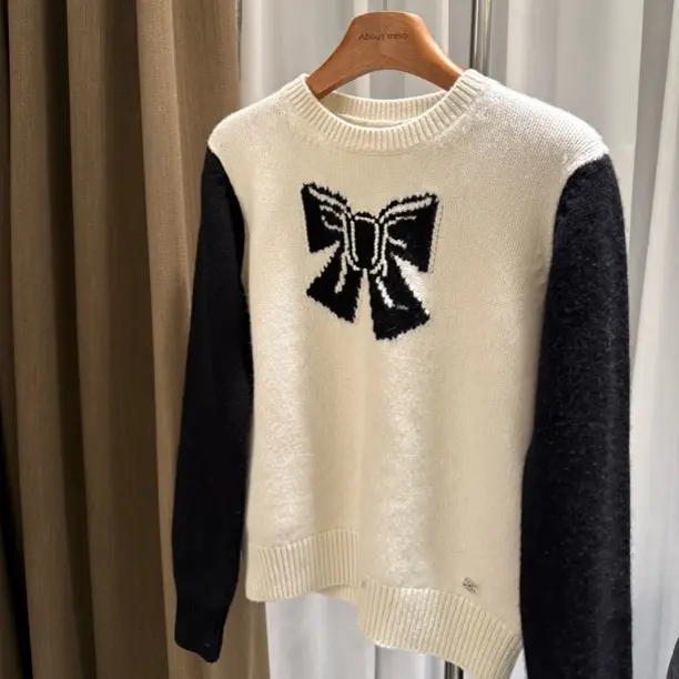 Abm | 圣诞系列 25c滑雪秋冬时尚百搭撞色蝴蝶结圆领针织衫上衣