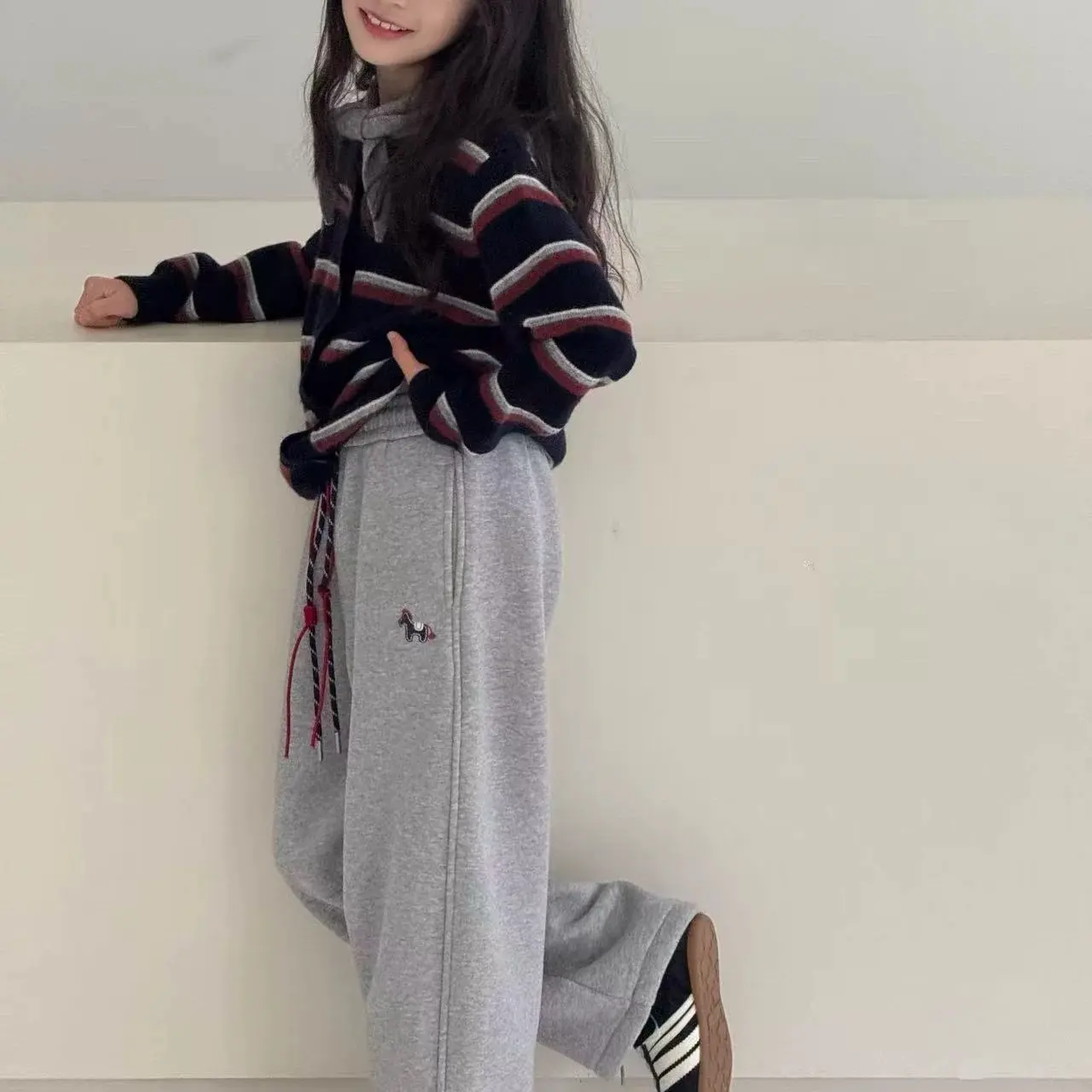 398-mochier沫弛尔女童冬季加绒加厚窄版直筒休闲保暖卫裤