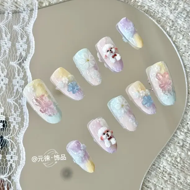 秋冬手工爆闪镶钻高级感可爱风穿戴甲