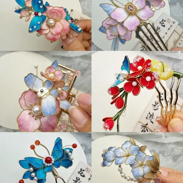 设计师款 非遗桑蚕丝绒花纯手工发夹新中式古风百搭发饰