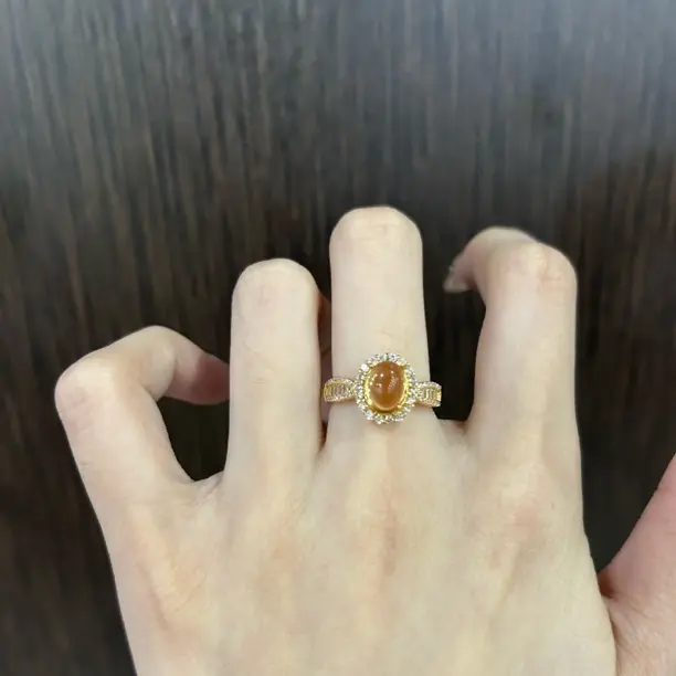 心冻·s925银镀金色天然巴西黄水晶大蛮腰戒指金色不保色介意慎拍）