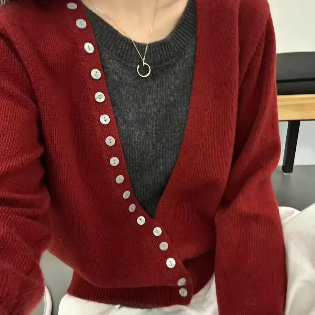 5989insV领针织百搭毛针织衫长袖女气质保暖拼色
