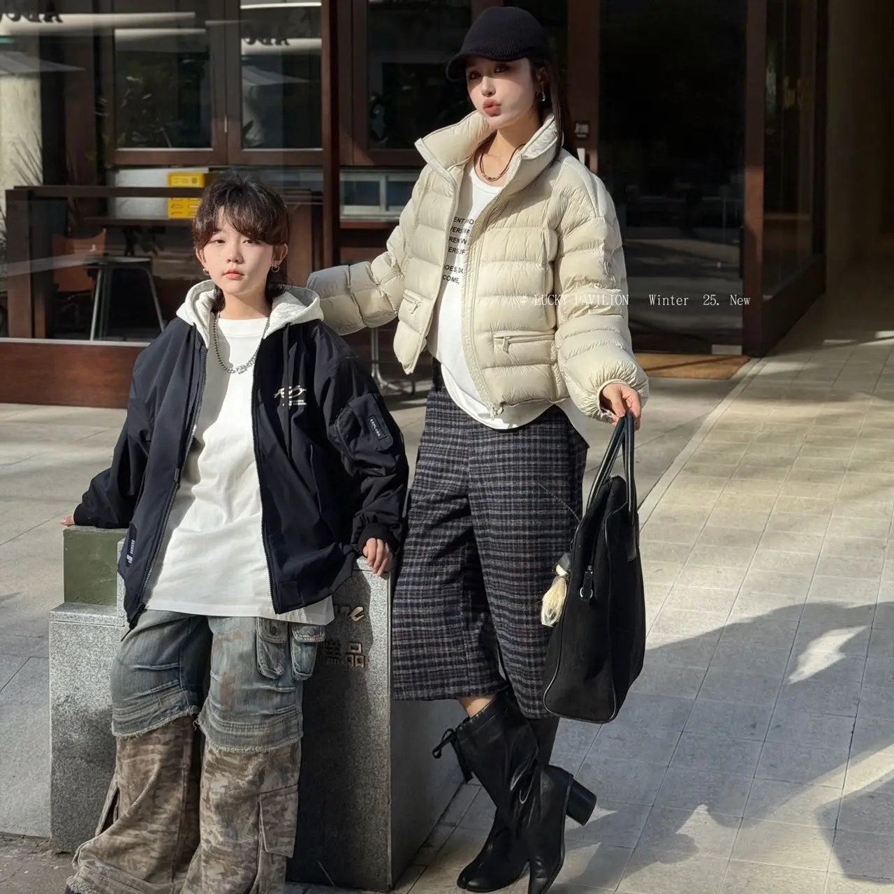 幸运阁排骨加厚连帽白鸭绒韩系宽松保暖显瘦百搭女士羽绒服