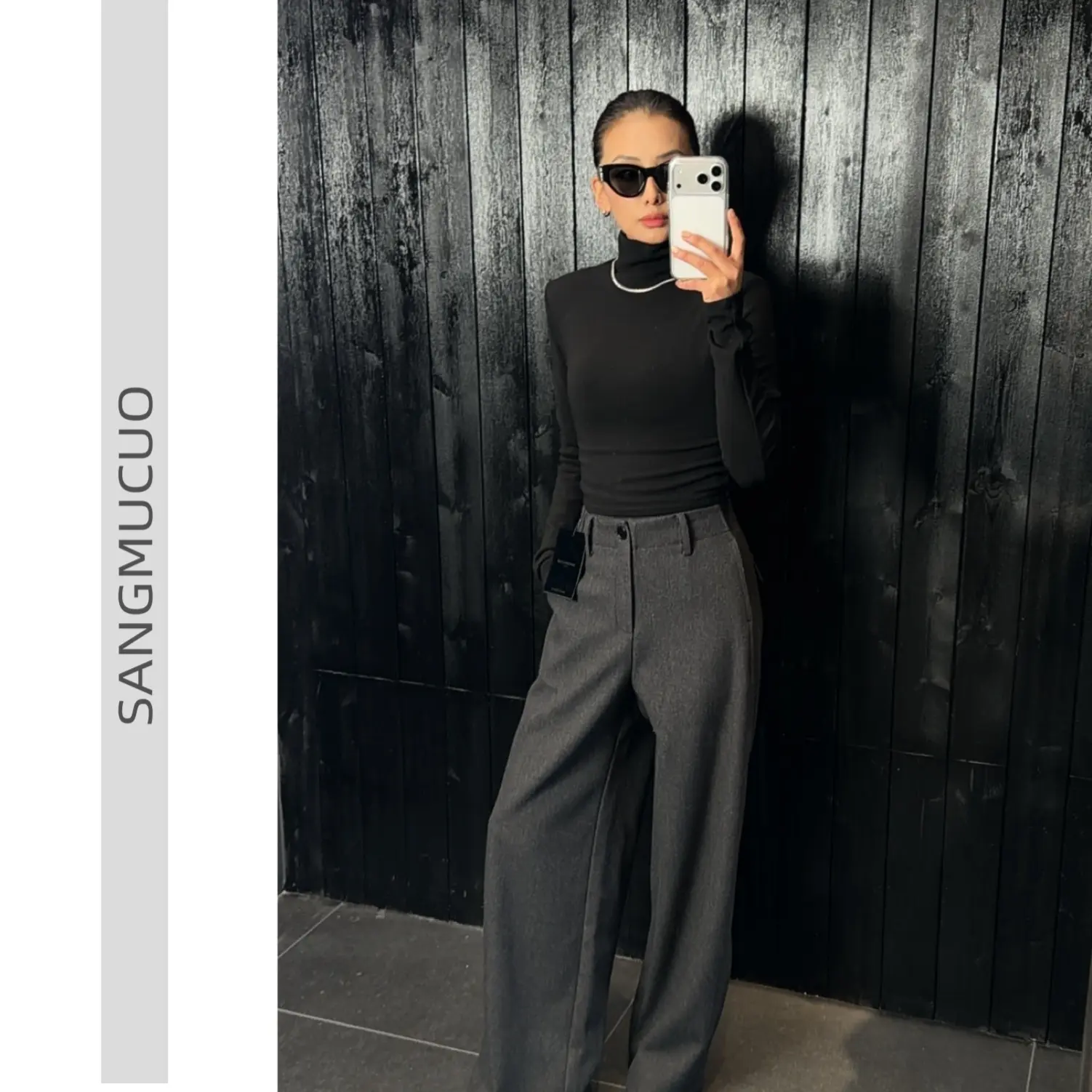 圣诞－【sangmucuo】新款高腰加绒直筒西装裤