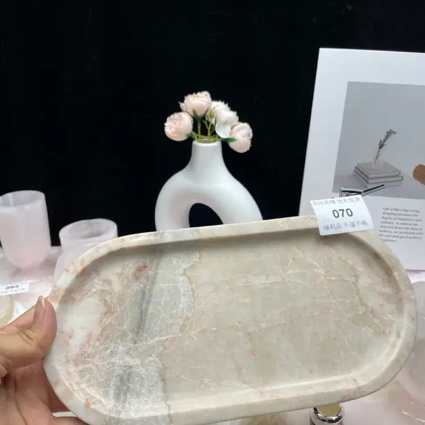 天然粉色大理石创意长方形收纳托盘