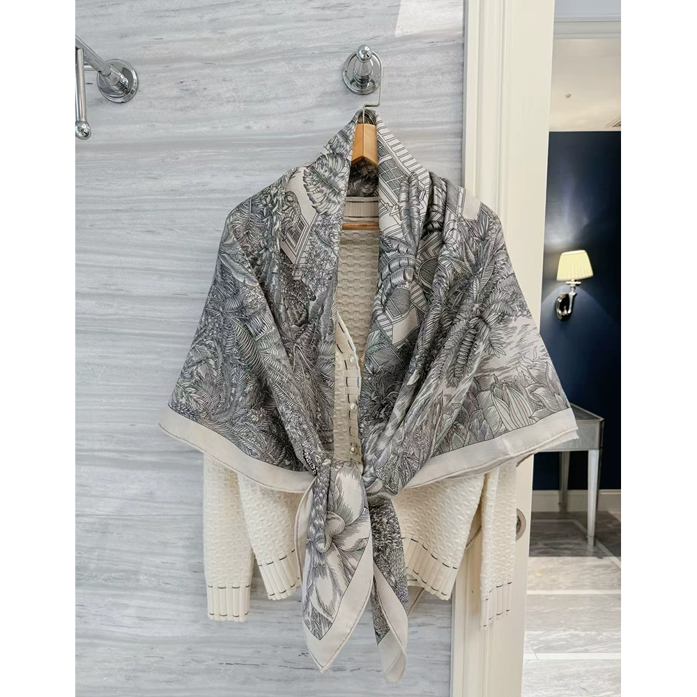 NINASOLOR简约雅致灰热带雨林福宝柔软大方巾披肩冬季围巾