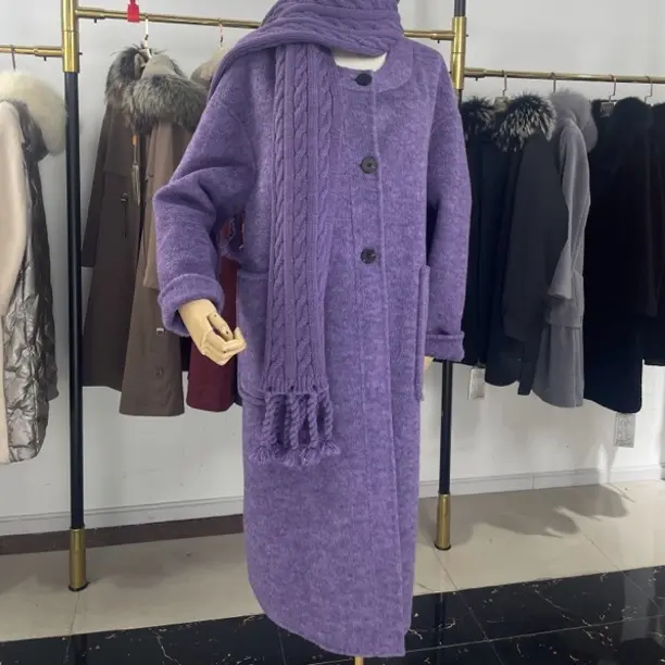 秋冬韩版围巾双面大衣女宽松长款毛呢外套时尚保暖气质百搭