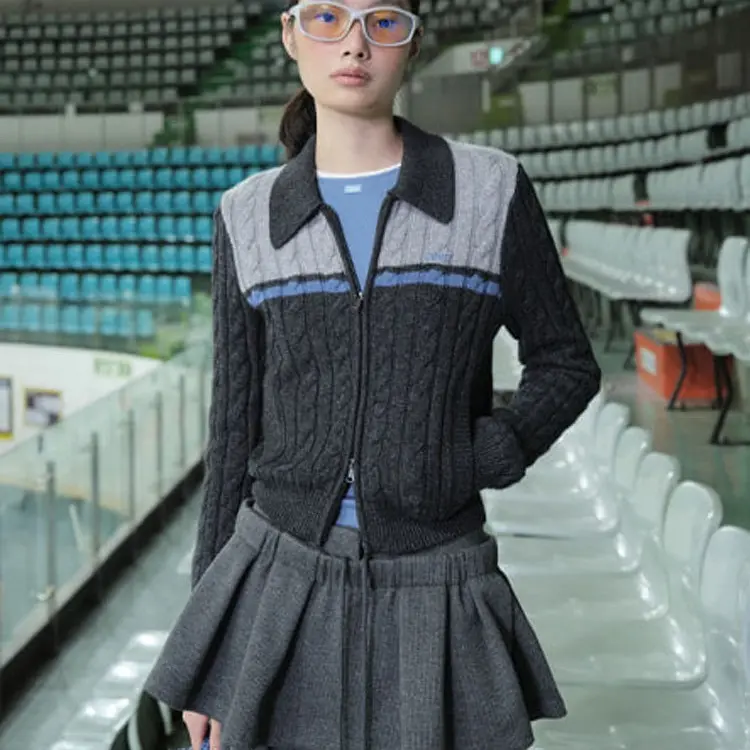 闪闪兒-精选gro*ve*love新款撞色POLO领开衫44151