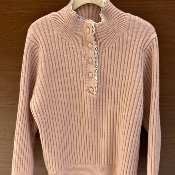 菲玥家单色新款韩系半高领蕾丝花边加厚宽松显瘦百搭针织衫女