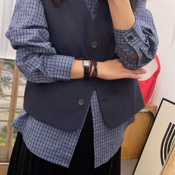 时尚秋冬套装休闲优雅搭配深蓝西装马甲