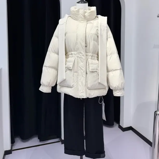 冬季新款韩版收腰连帽白鸭绒中长款女显瘦保暖百搭外套