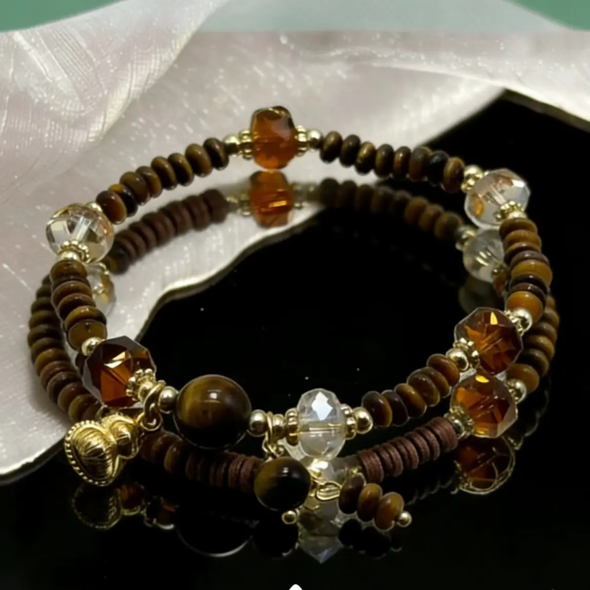 钛钢手链 虎眼石水晶手串 