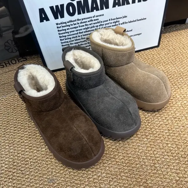 冬季新款磨砂皮加绒保暖低帮卡皮巴拉雪地靴百搭简约