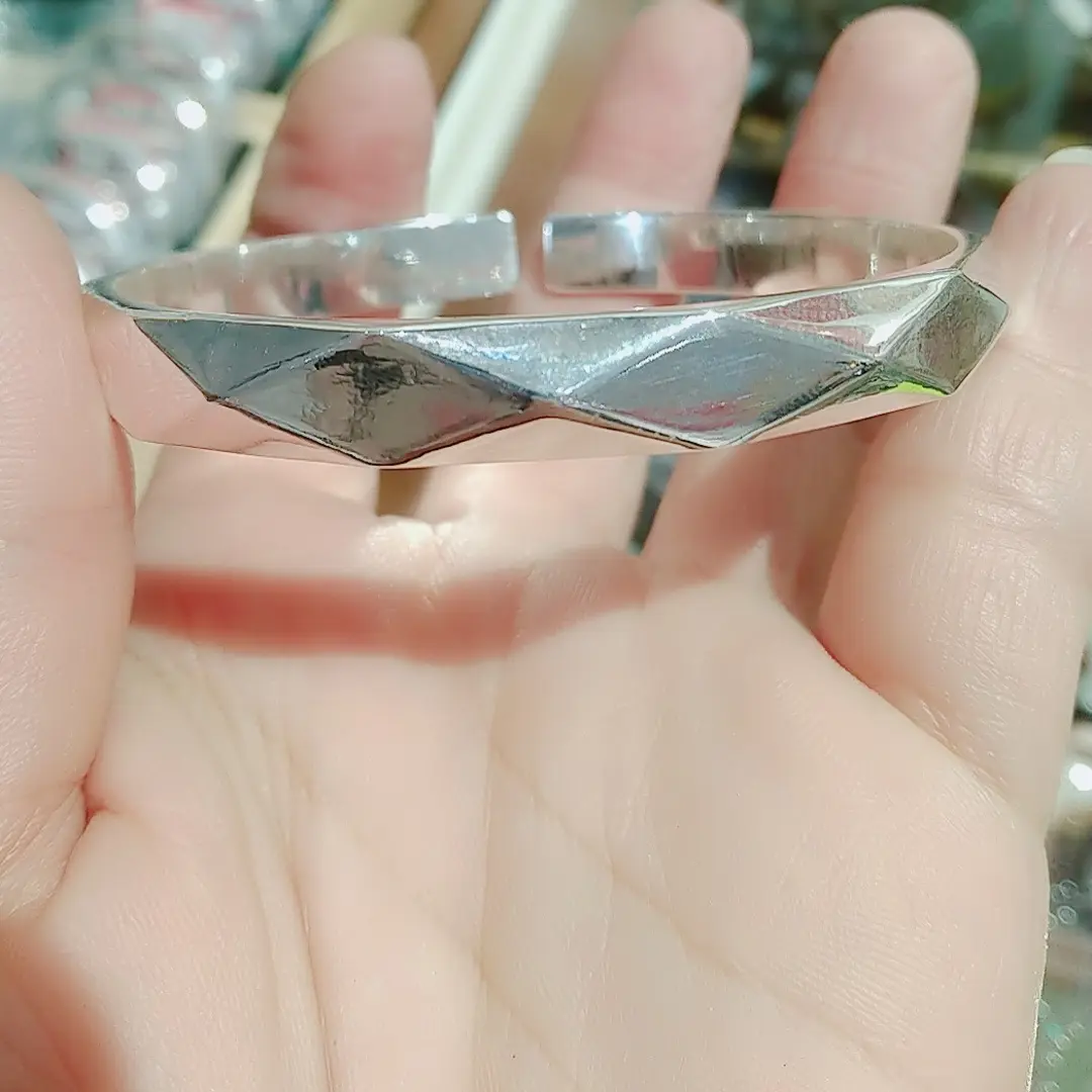 足银手镯 亮面马蹄菱形手镯  58圈口