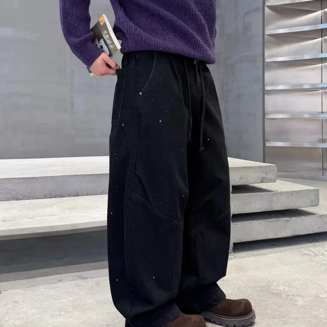 冬季男士纯色加绒宽松阔腿休闲裤