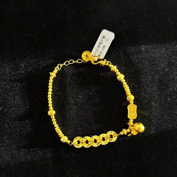 铜合金手链 铜合金 碎冰冰五帝钱实心葫芦金色轻奢气质百