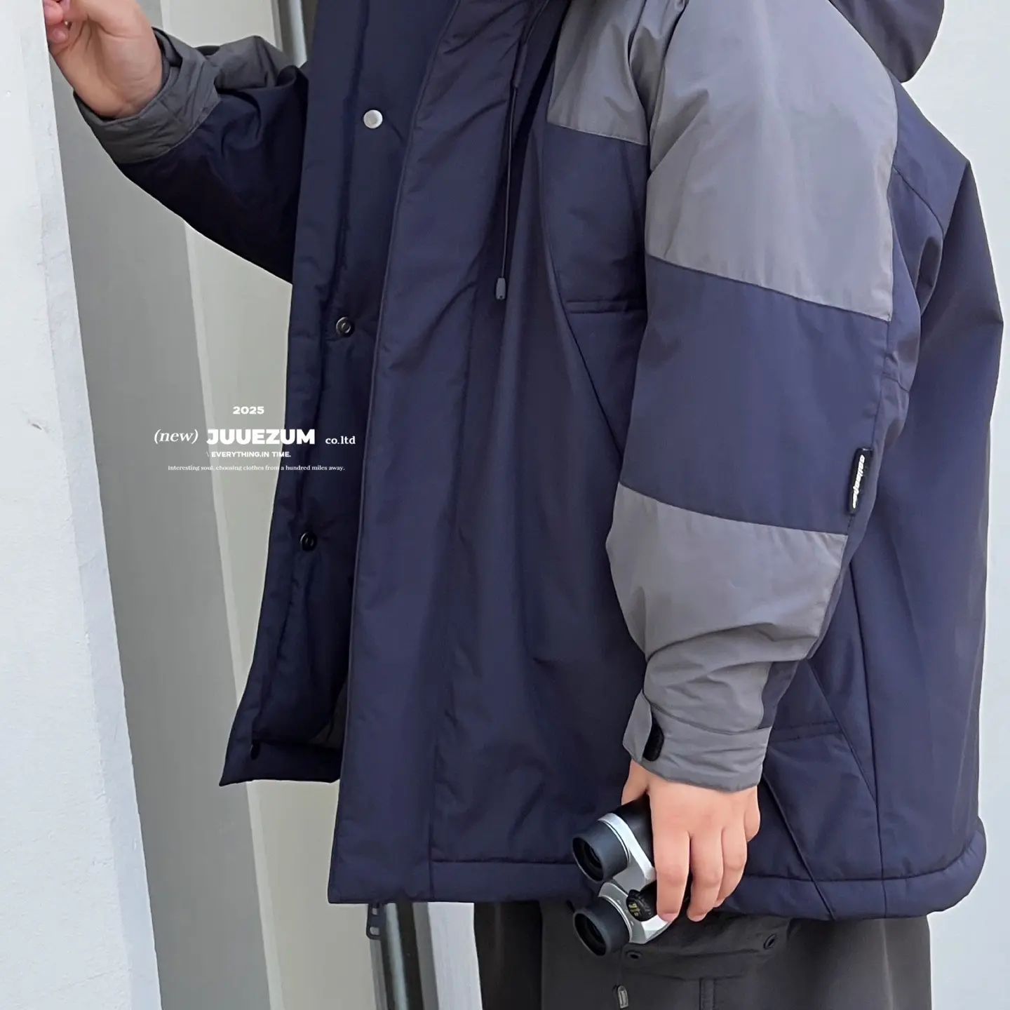 九坐中大童深秋拼色连帽棉服外套加厚保暖休闲防风宽松