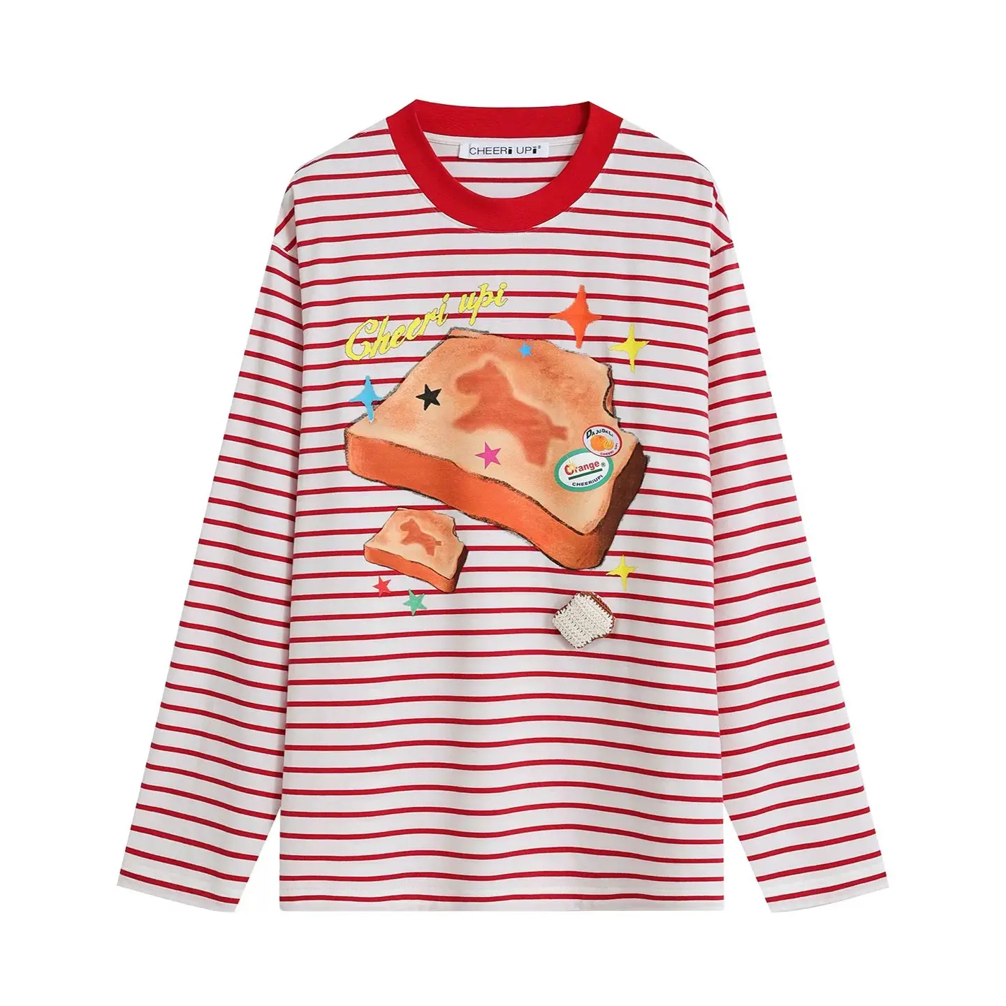 CHEERIUPI26年春季新款吐司面包条纹休闲百搭长袖T恤上衣