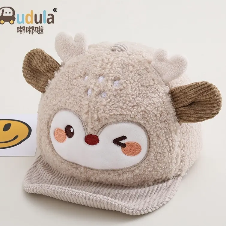 哆啦布丁62852羊羔毛秋冬鸭舌帽保暖男童女宝宝宝儿童帽儿童帽子